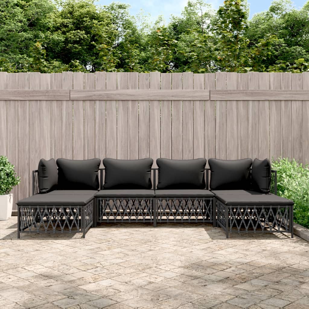 vidaXL 6 Piece Patio Lounge Set with Cushions Anthracite Steel-0