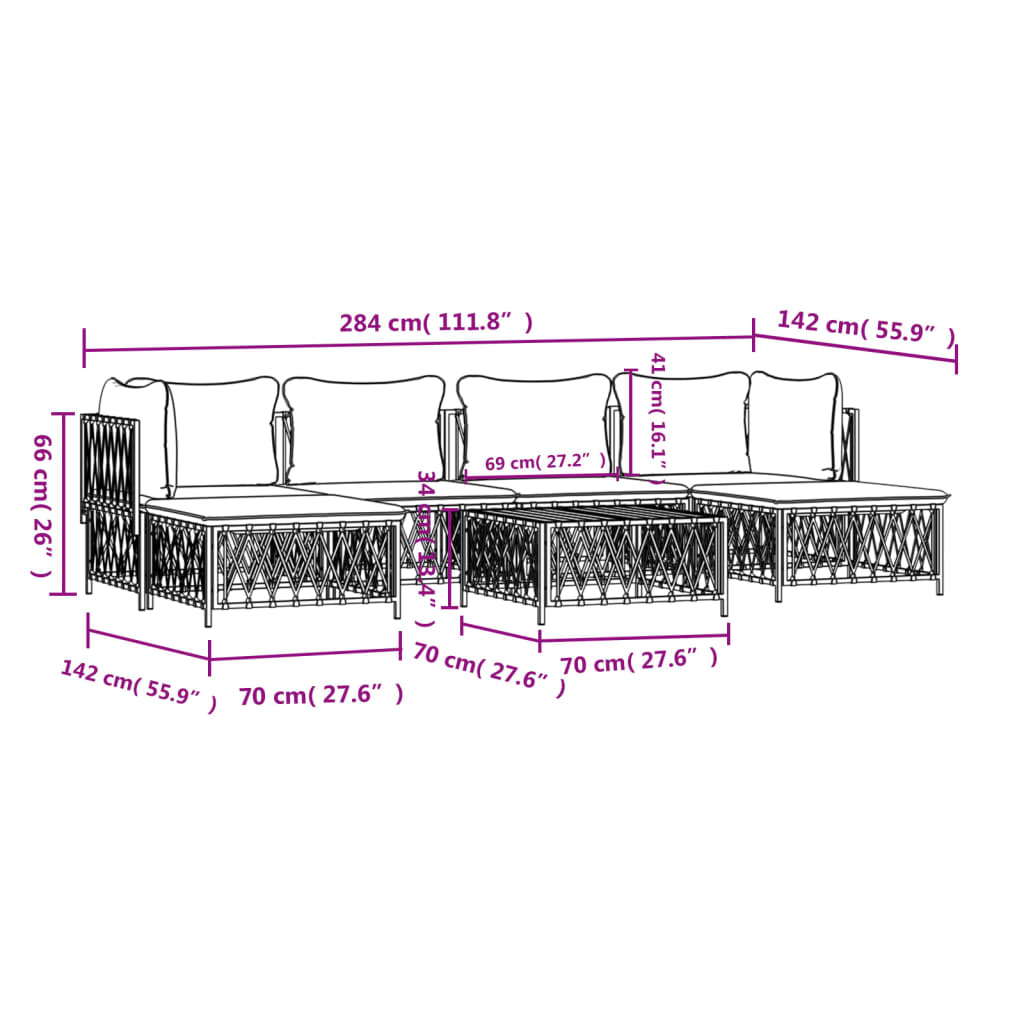 vidaXL 7 Piece Patio Lounge Set with Cushions White Steel-7