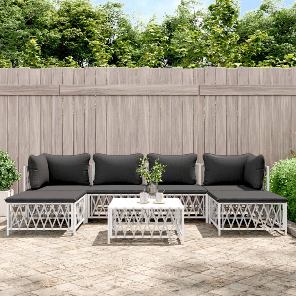 vidaXL 7 Piece Patio Lounge Set with Cushions White Steel-0