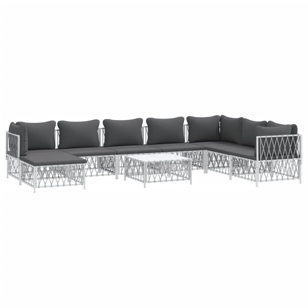 vidaXL 9 Piece Patio Lounge Set with Cushions White Steel-1