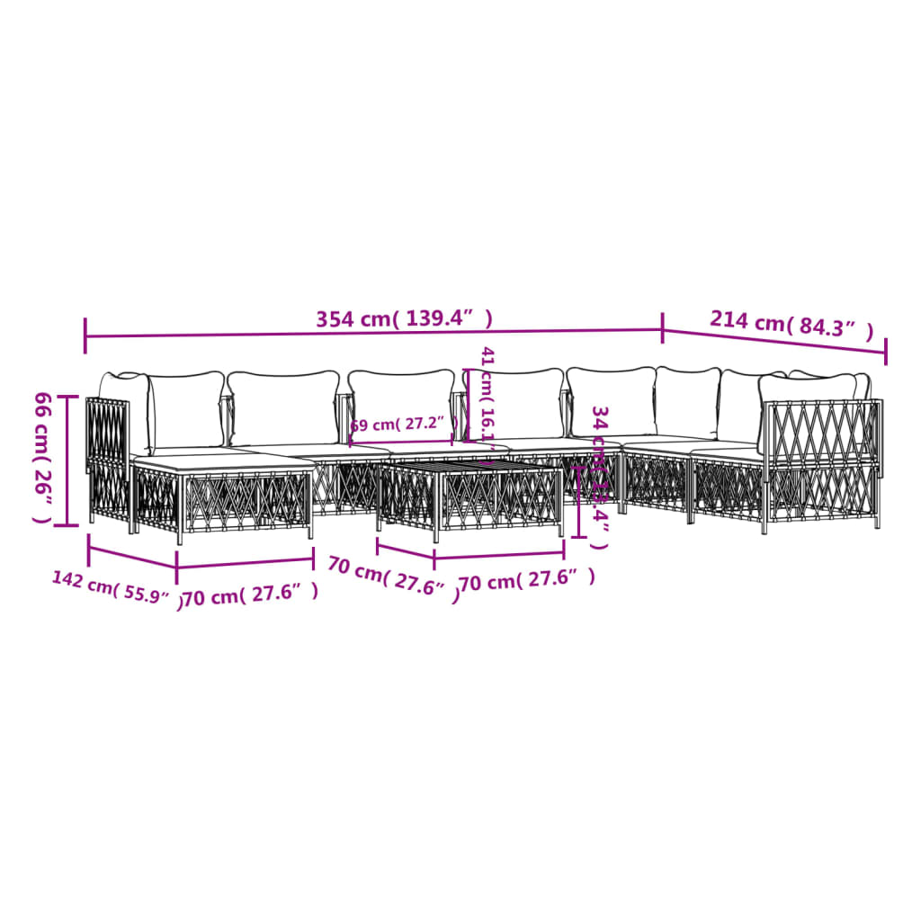 vidaXL 9 Piece Patio Lounge Set with Cushions White Steel-7