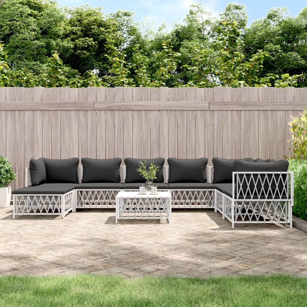 vidaXL 9 Piece Patio Lounge Set with Cushions White Steel-0