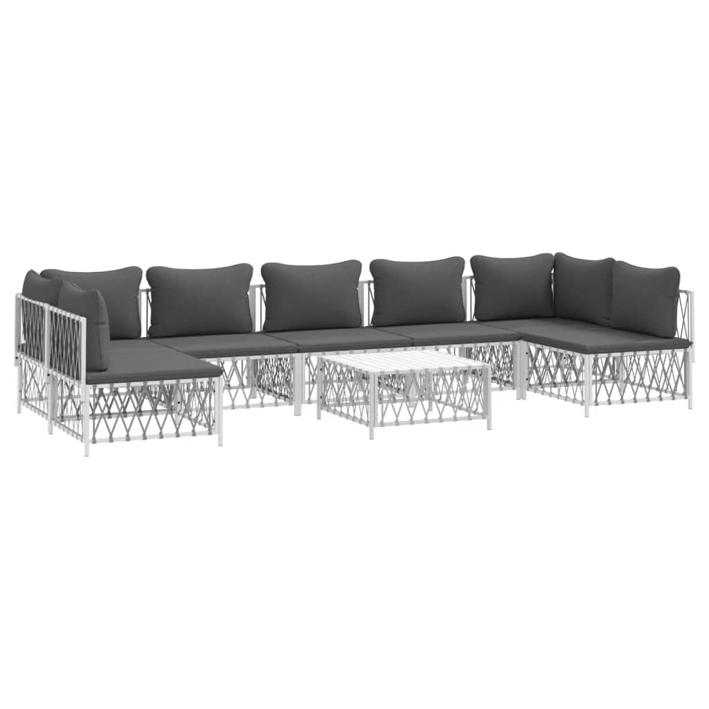 vidaXL 8 Piece Patio Lounge Set with Cushions White Steel-1