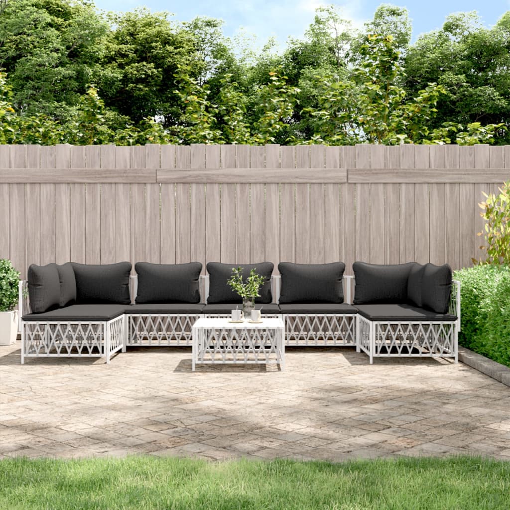 vidaXL 8 Piece Patio Lounge Set with Cushions White Steel-0