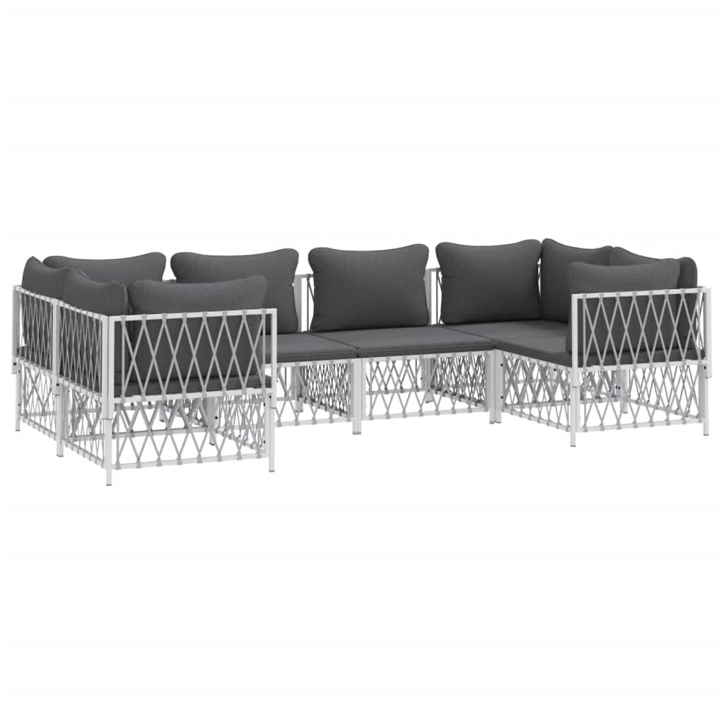 vidaXL 6 Piece Patio Lounge Set with Cushions White Steel-1