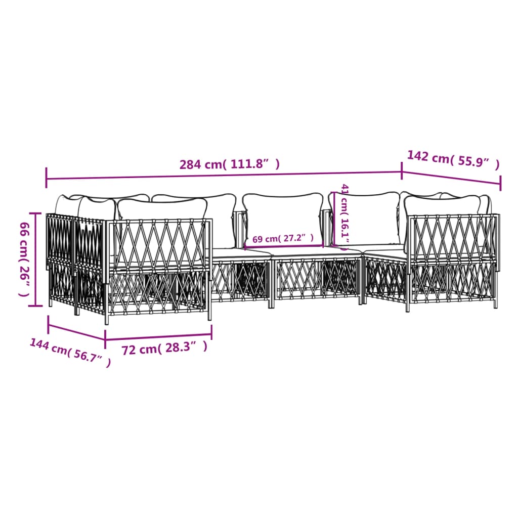 vidaXL 6 Piece Patio Lounge Set with Cushions White Steel-6