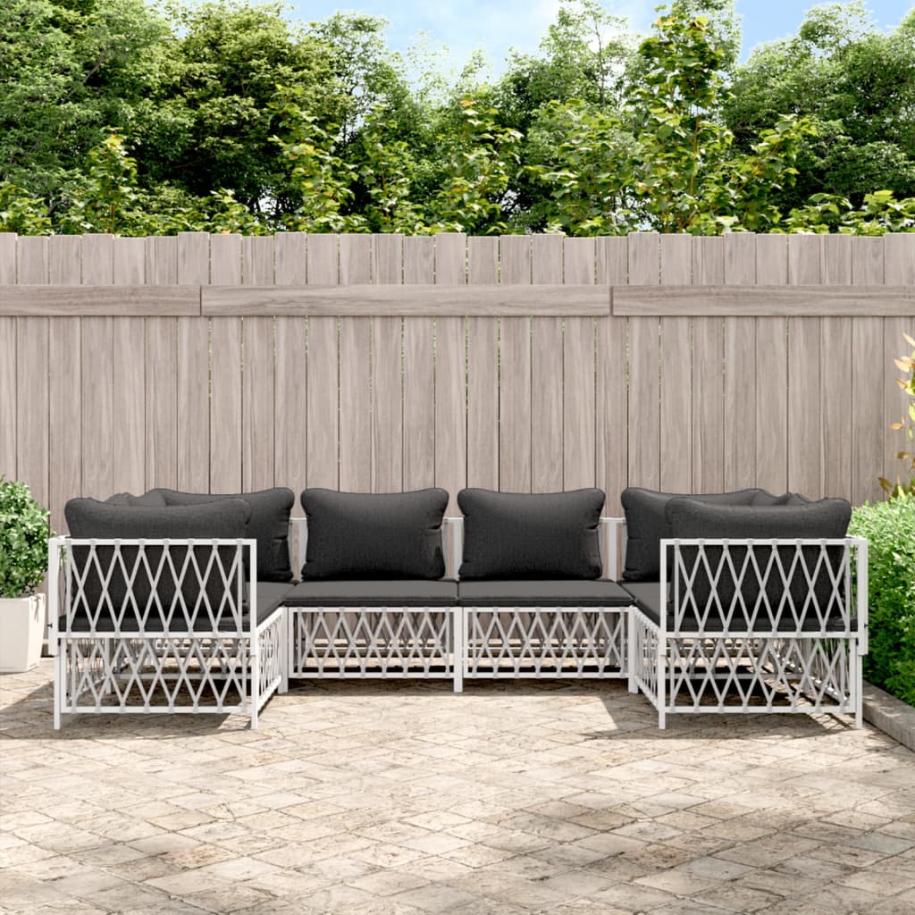 vidaXL 6 Piece Patio Lounge Set with Cushions White Steel-0