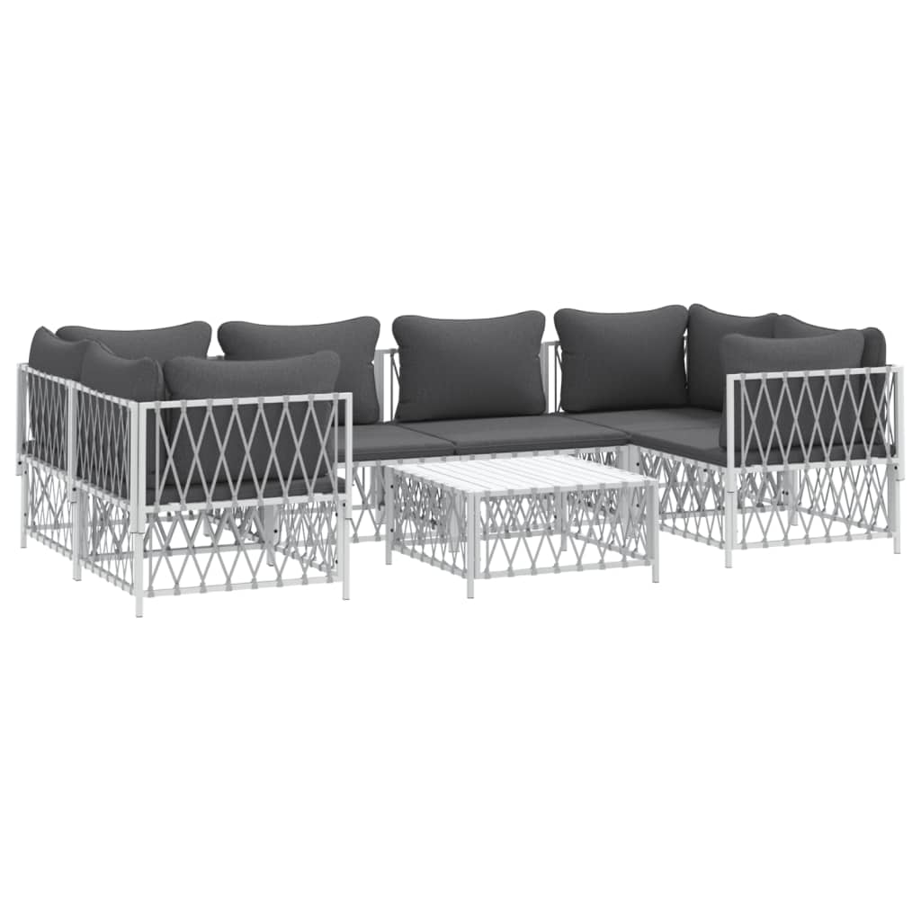 vidaXL 7 Piece Patio Lounge Set with Cushions White Steel-1