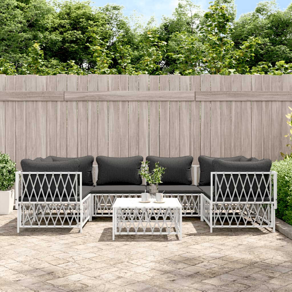 vidaXL 7 Piece Patio Lounge Set with Cushions White Steel-0