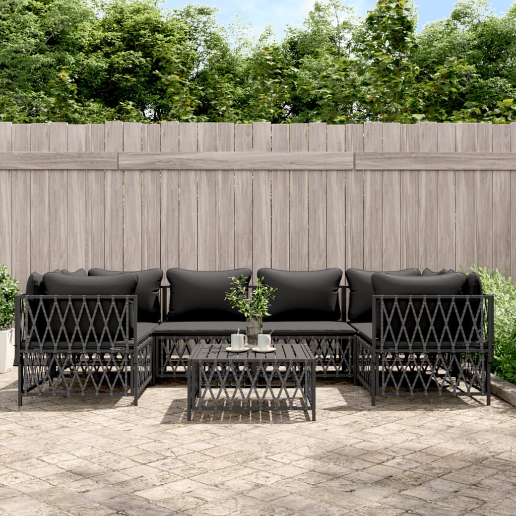 vidaXL 7 Piece Patio Lounge Set with Cushions Anthracite Steel-0