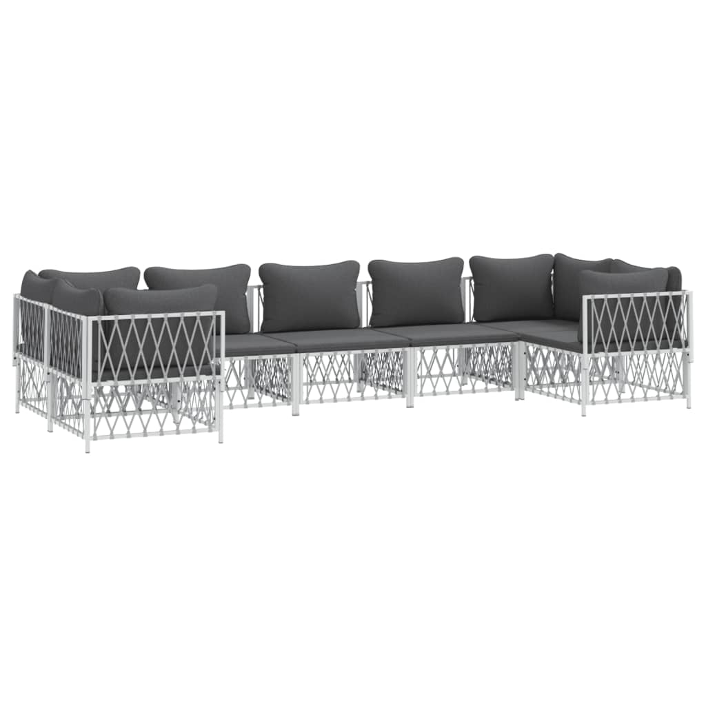 vidaXL 7 Piece Patio Lounge Set with Cushions White Steel-1