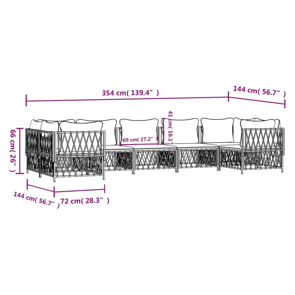 vidaXL 7 Piece Patio Lounge Set with Cushions White Steel-6