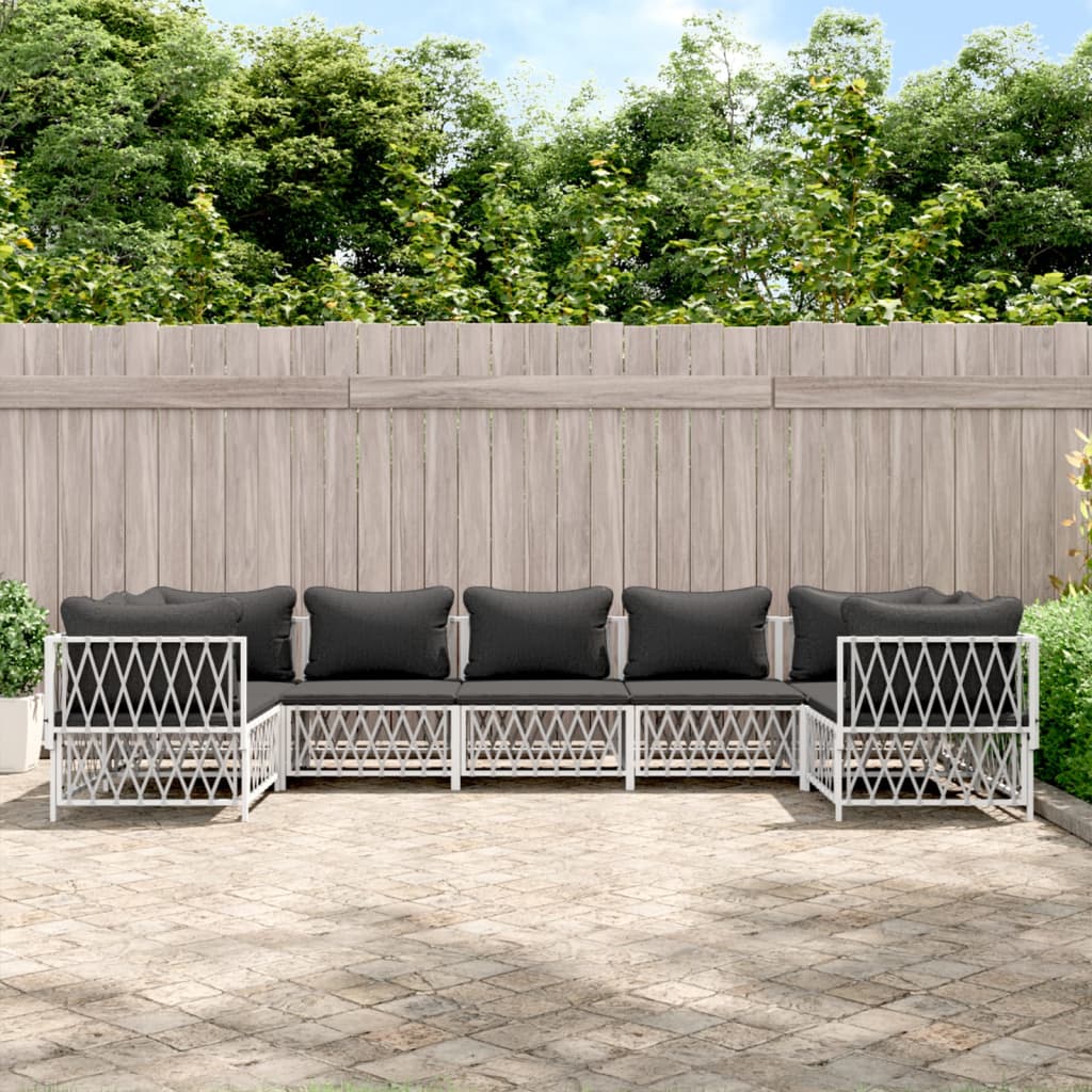 vidaXL 7 Piece Patio Lounge Set with Cushions White Steel-0