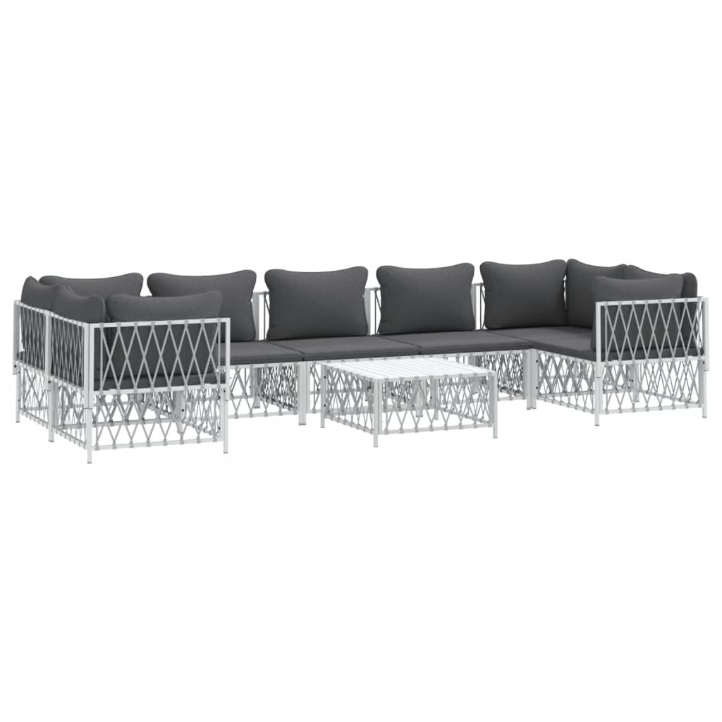 vidaXL 8 Piece Patio Lounge Set with Cushions White Steel-1