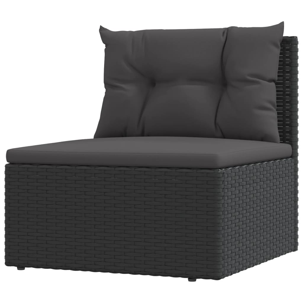 vidaXL 4 Piece Patio Lounge Set with Cushions Black Poly Rattan-6