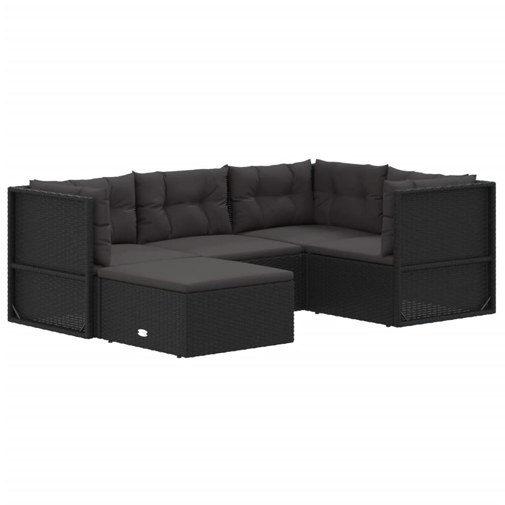 vidaXL 5 Piece Patio Lounge Set with Cushions Black Poly Rattan-1