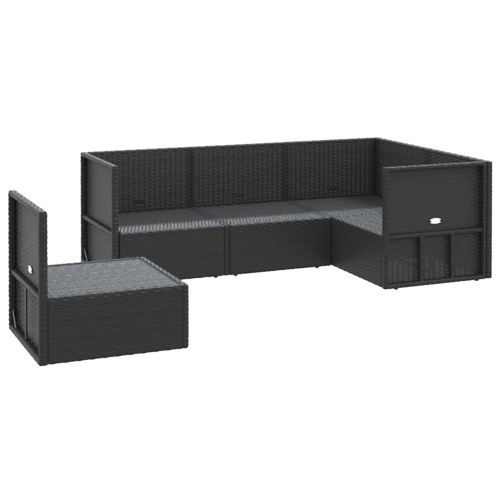 vidaXL 5 Piece Patio Lounge Set with Cushions Black Poly Rattan-2