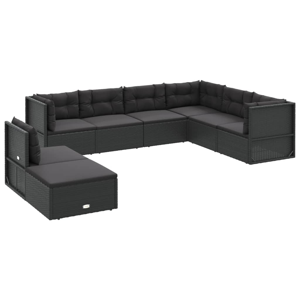 vidaXL 8 Piece Patio Lounge Set with Cushions Black Poly Rattan-1