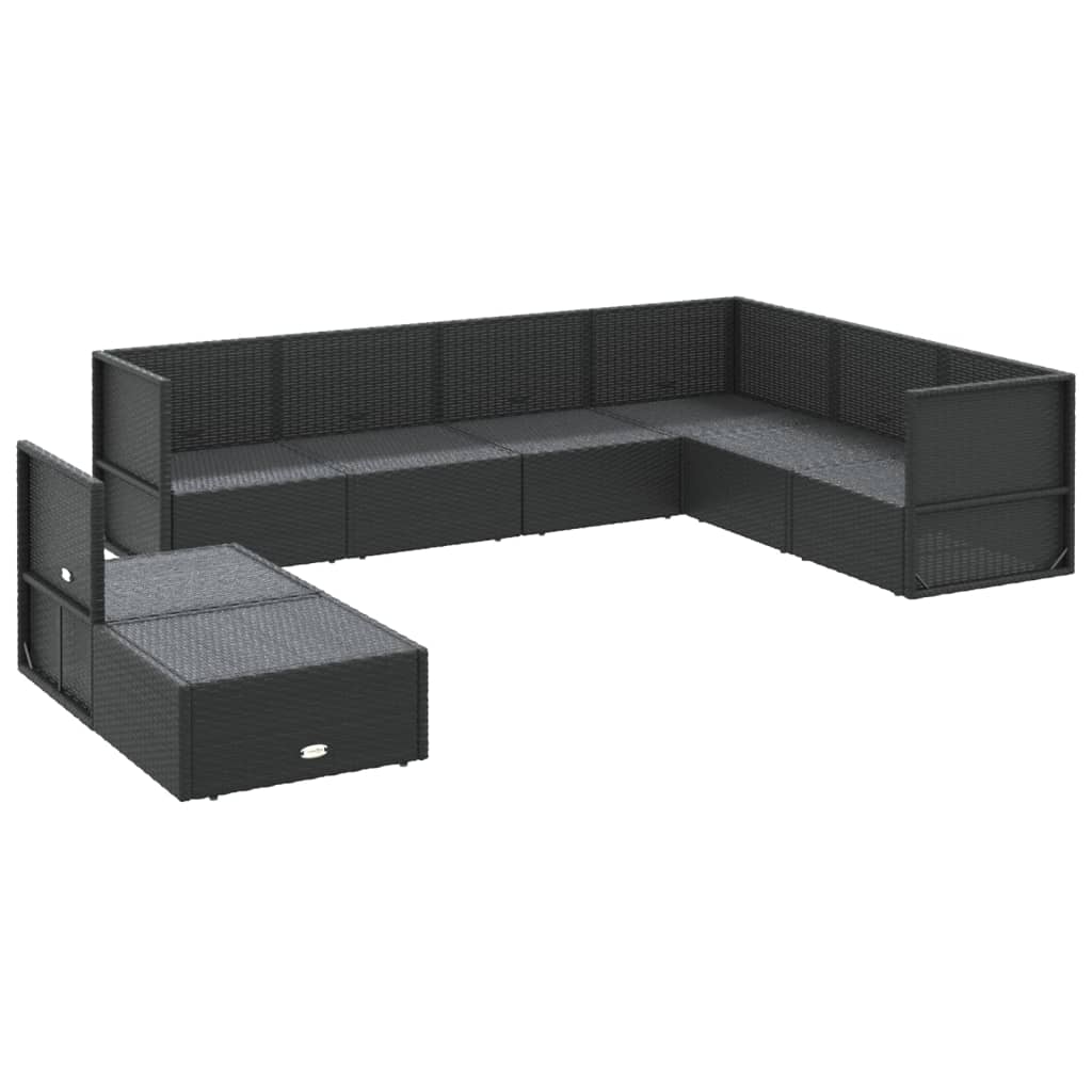 vidaXL 8 Piece Patio Lounge Set with Cushions Black Poly Rattan-2