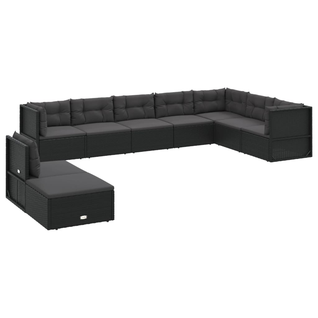 vidaXL 9 Piece Patio Lounge Set with Cushions Black Poly Rattan-1