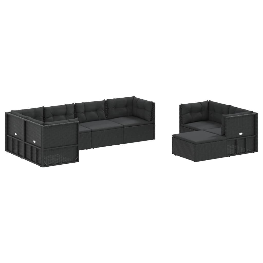 vidaXL 8 Piece Patio Lounge Set with Cushions Black Poly Rattan-2