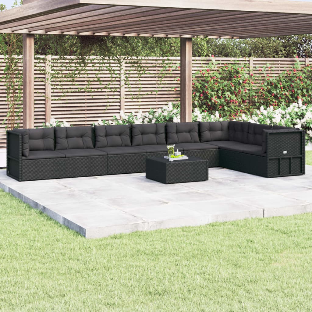 vidaXL 8 Piece Patio Lounge Set with Cushions Black Poly Rattan-0