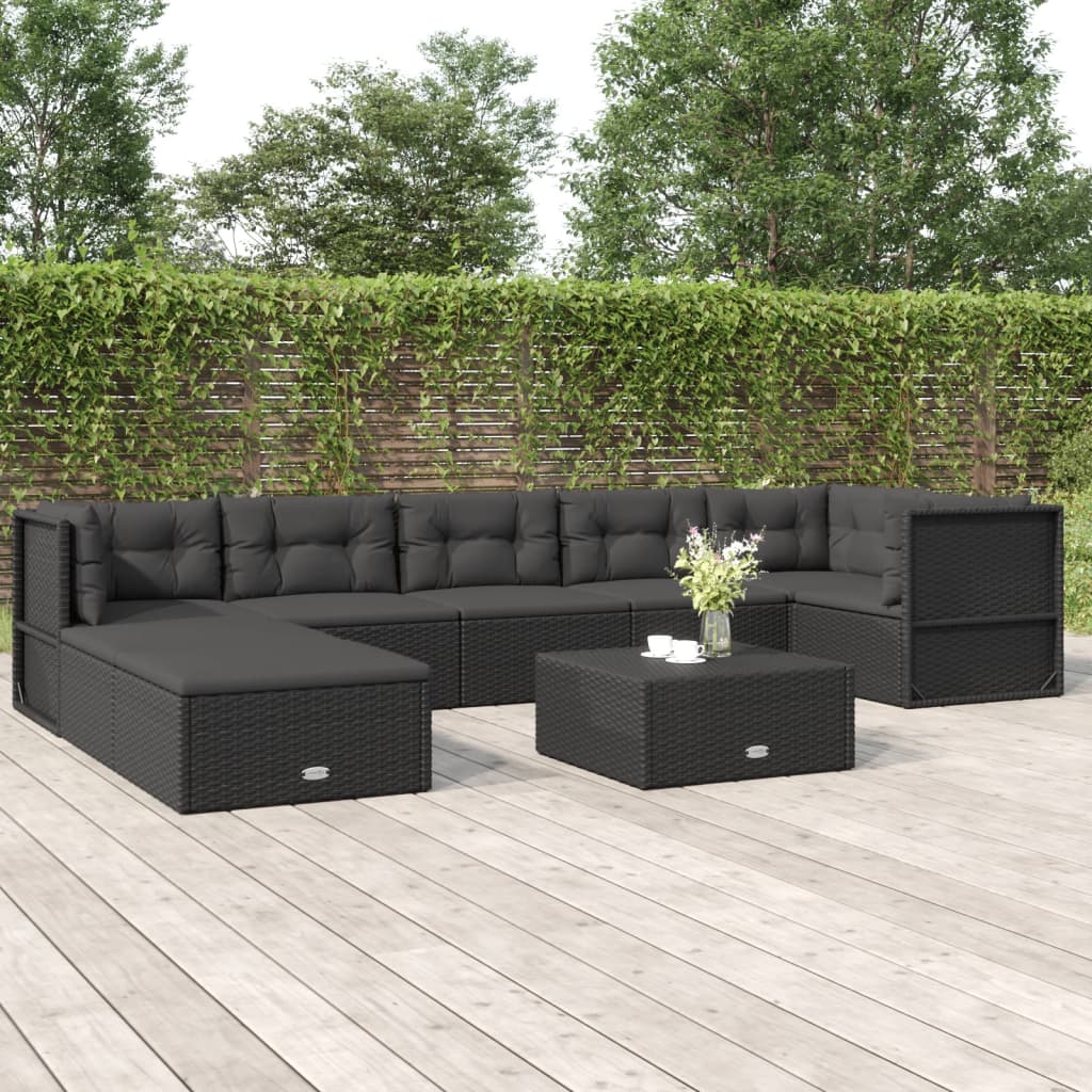 vidaXL 8 Piece Patio Lounge Set with Cushions Black Poly Rattan-0