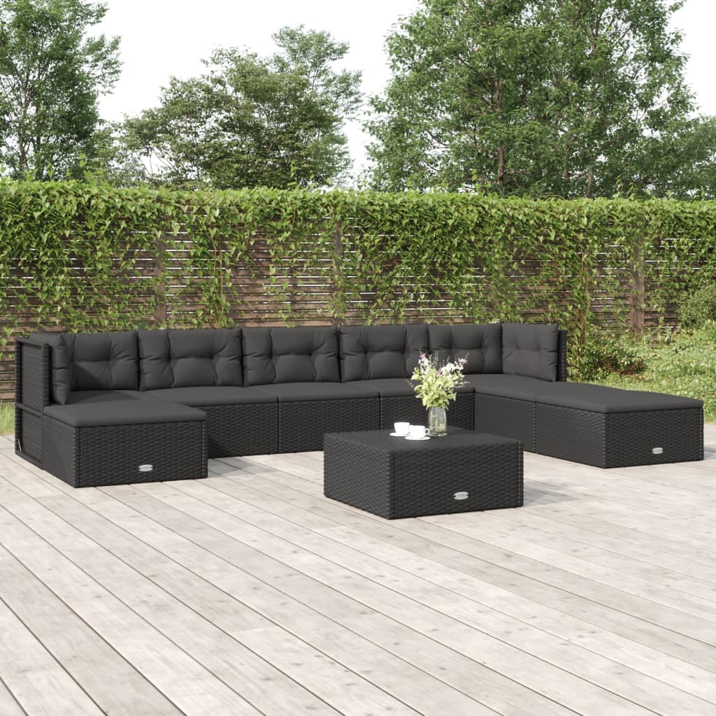 vidaXL 8 Piece Patio Lounge Set with Cushions Black Poly Rattan-0