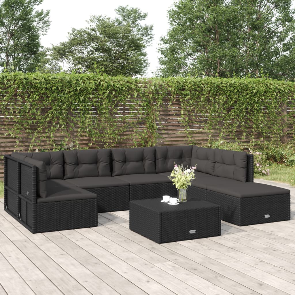 vidaXL 6 Piece Patio Lounge Set with Cushions Black Poly Rattan-2