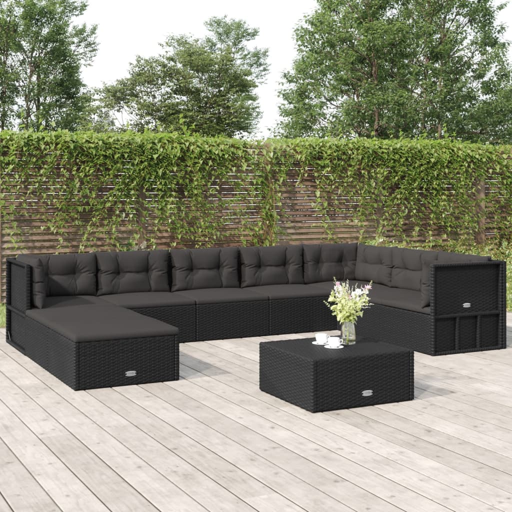 vidaXL 9 Piece Patio Lounge Set with Cushions Black Poly Rattan-0