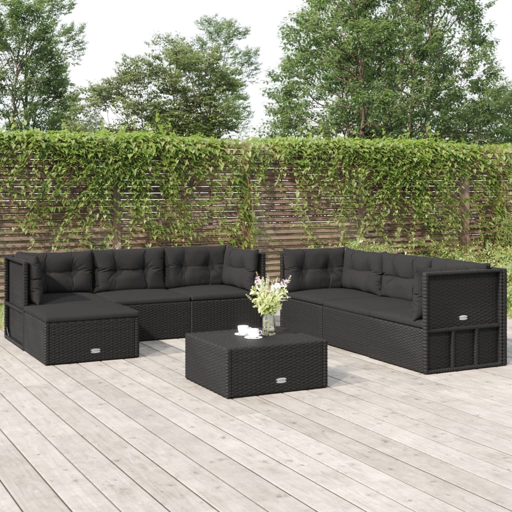 vidaXL 7 Piece Patio Lounge Set with Cushions Black Poly Rattan-0