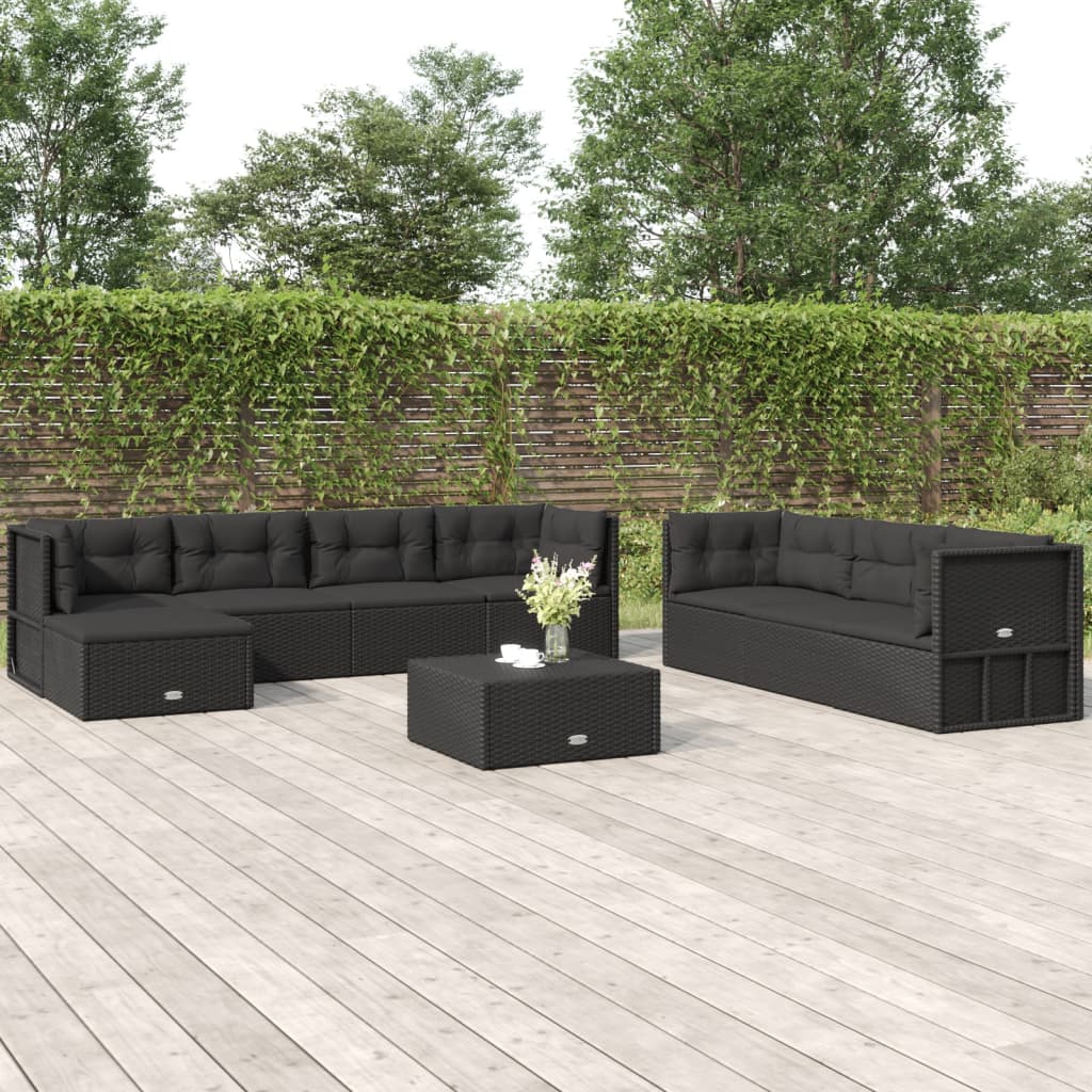 vidaXL 8 Piece Patio Lounge Set with Cushions Black Poly Rattan-0