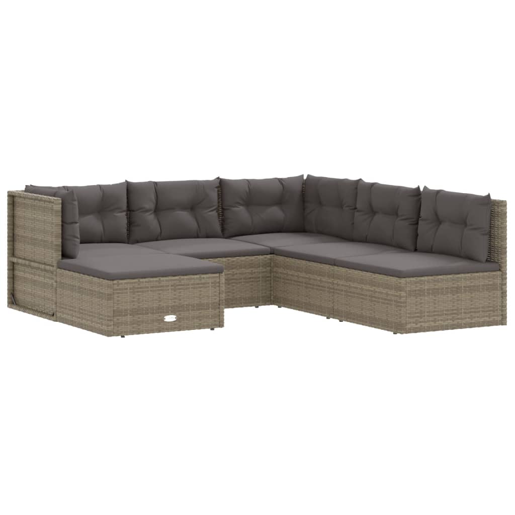 vidaXL 6 Piece Patio Lounge Set with Cushions Gray Poly Rattan-1