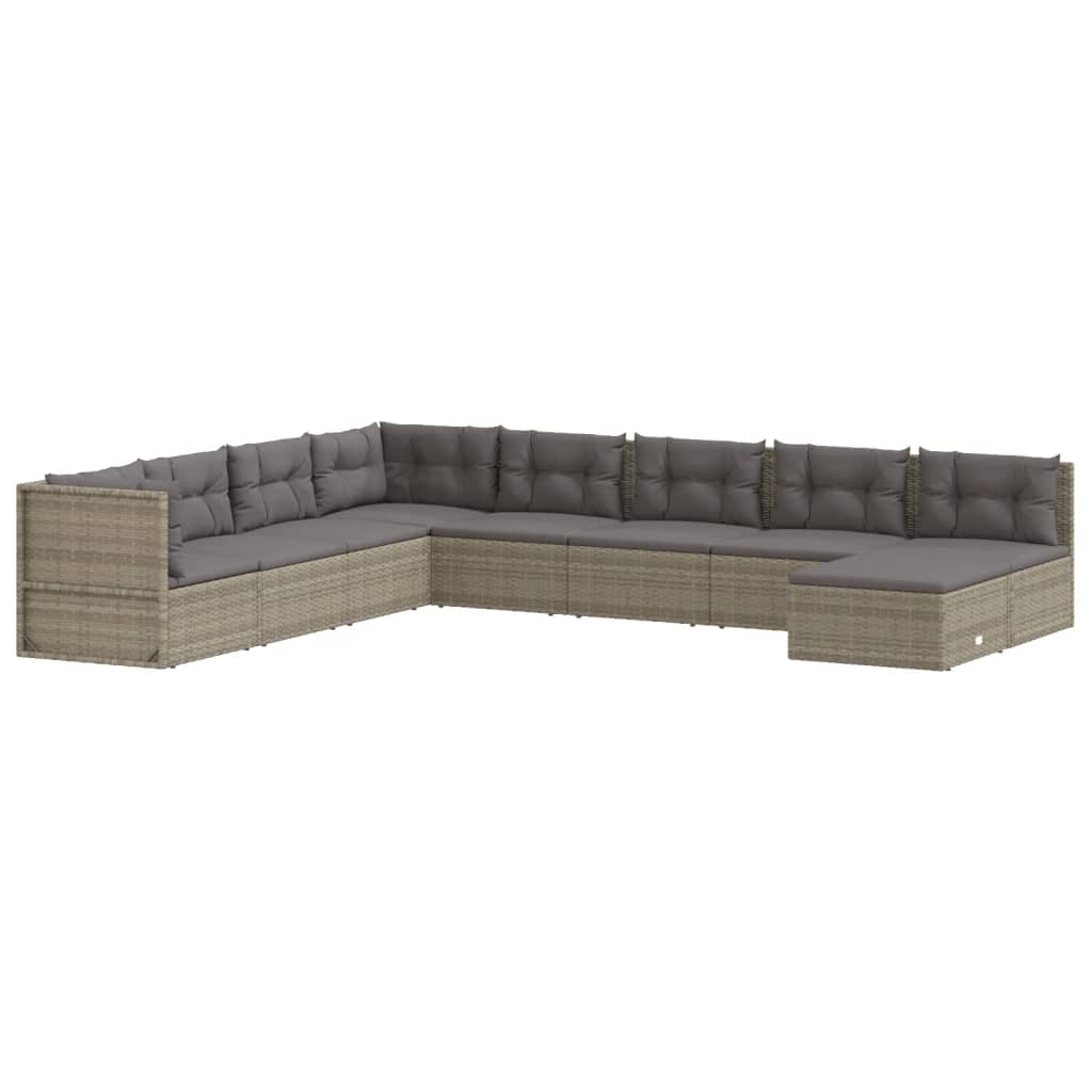 vidaXL 9 Piece Patio Lounge Set with Cushions Gray Poly Rattan-1