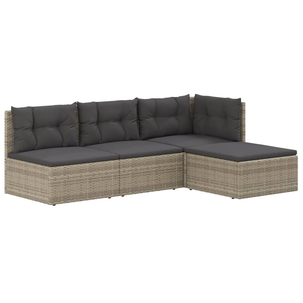 vidaXL 4 Piece Patio Lounge Set with Cushions Gray Poly Rattan-1