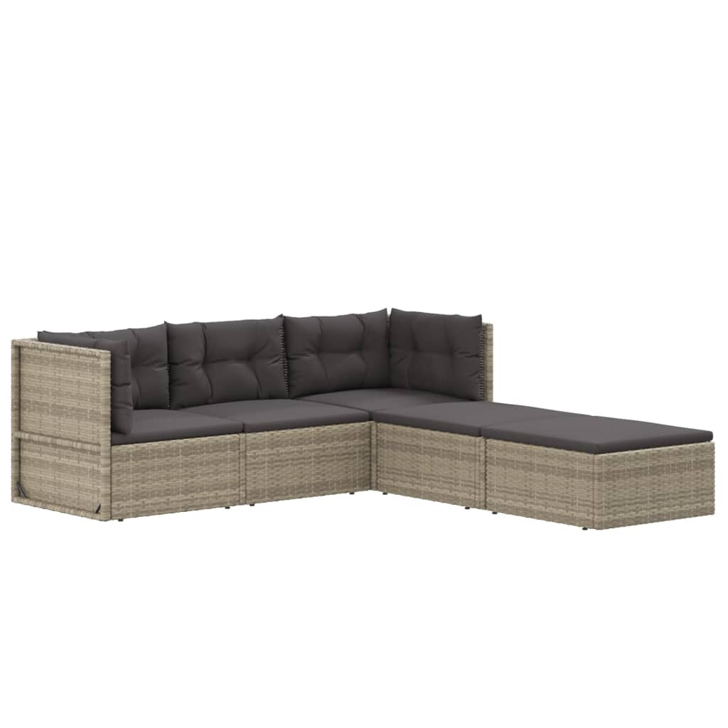 vidaXL 5 Piece Patio Lounge Set with Cushions Gray Poly Rattan-2