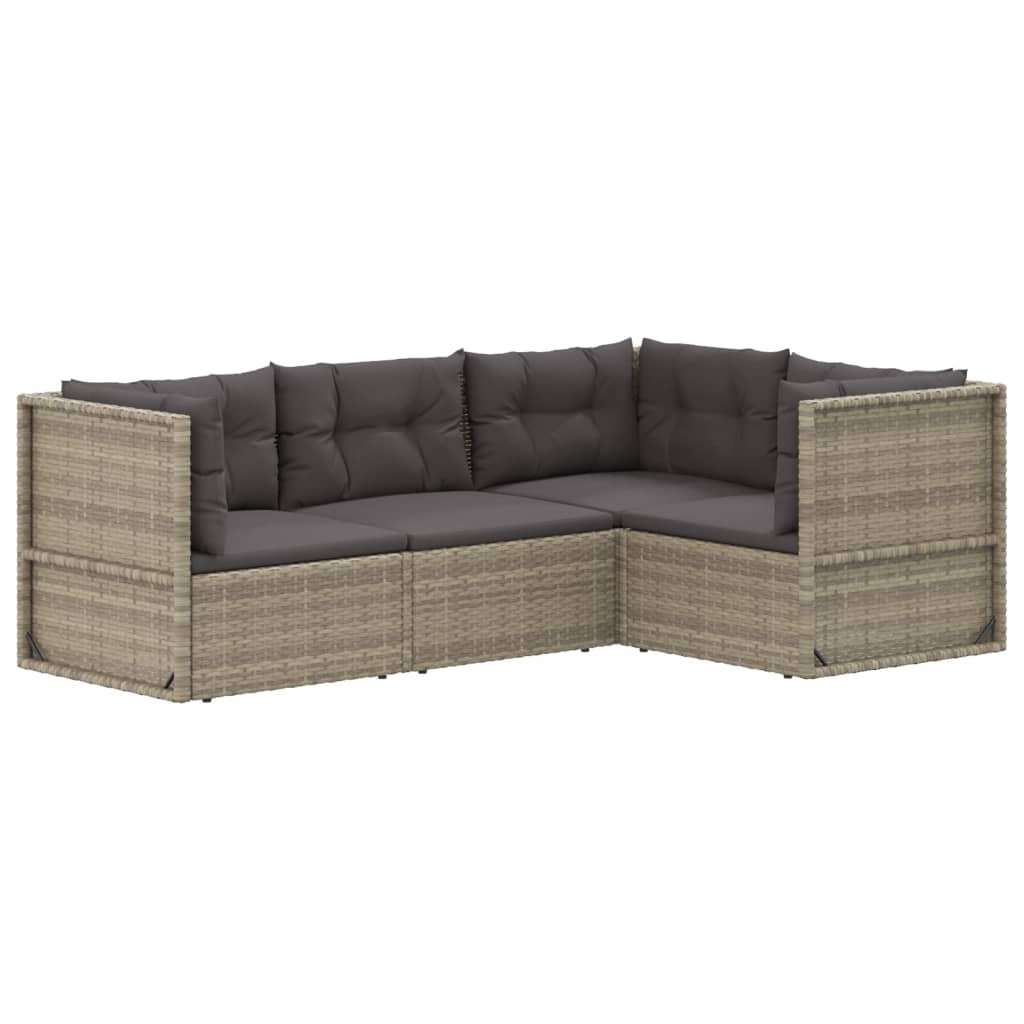 vidaXL 4 Piece Patio Lounge Set with Cushions Gray Poly Rattan-1