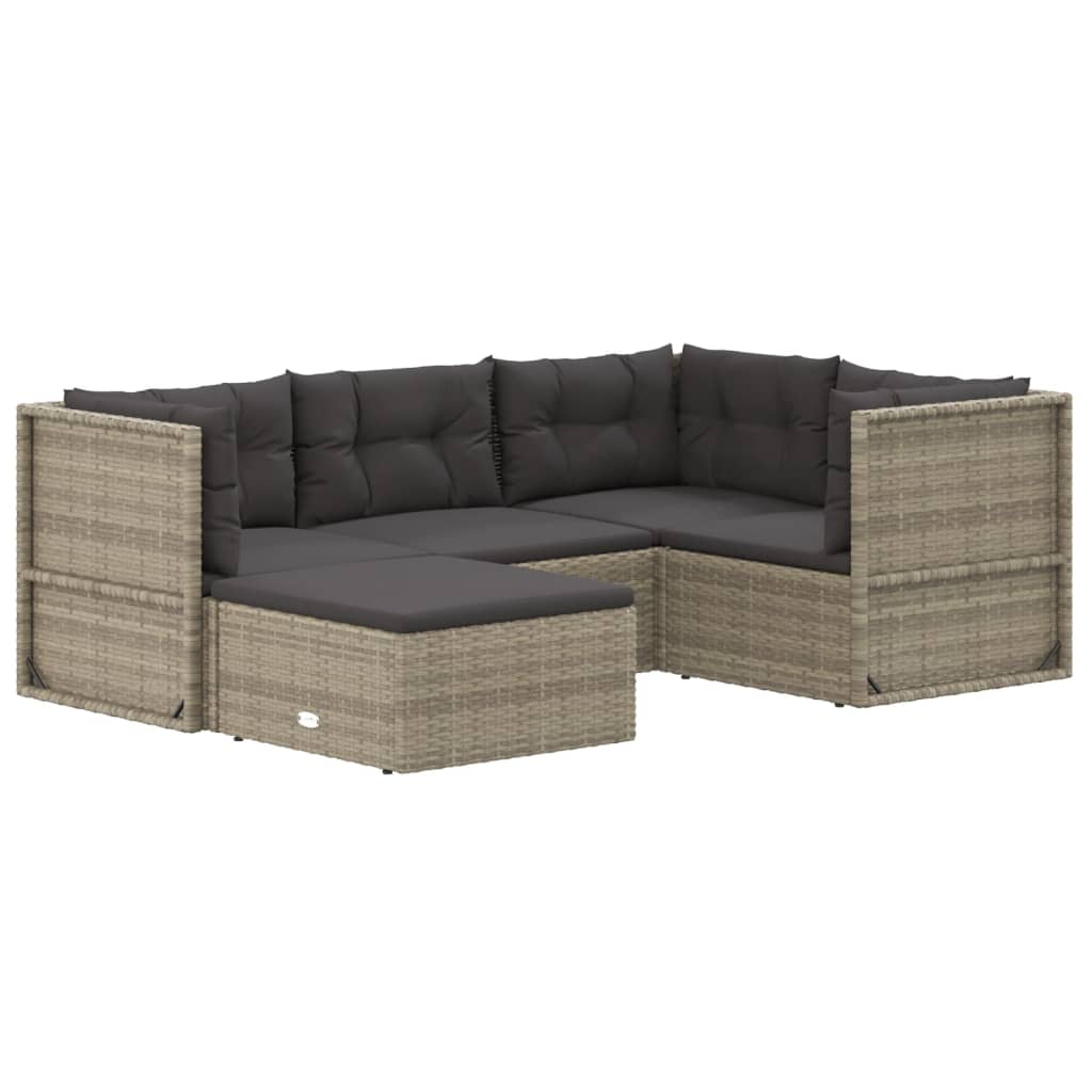 vidaXL 5 Piece Patio Lounge Set with Cushions Gray Poly Rattan-1