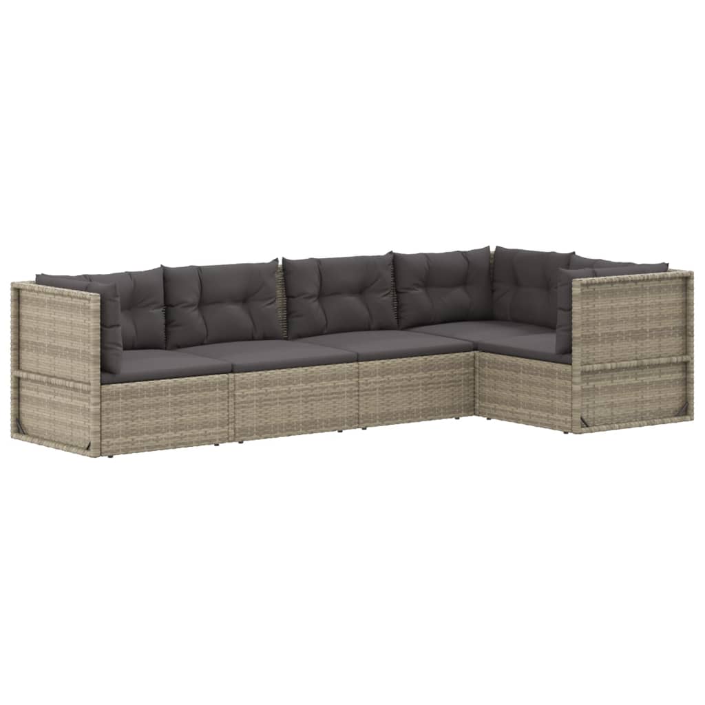 vidaXL 5 Piece Patio Lounge Set with Cushions Gray Poly Rattan-1