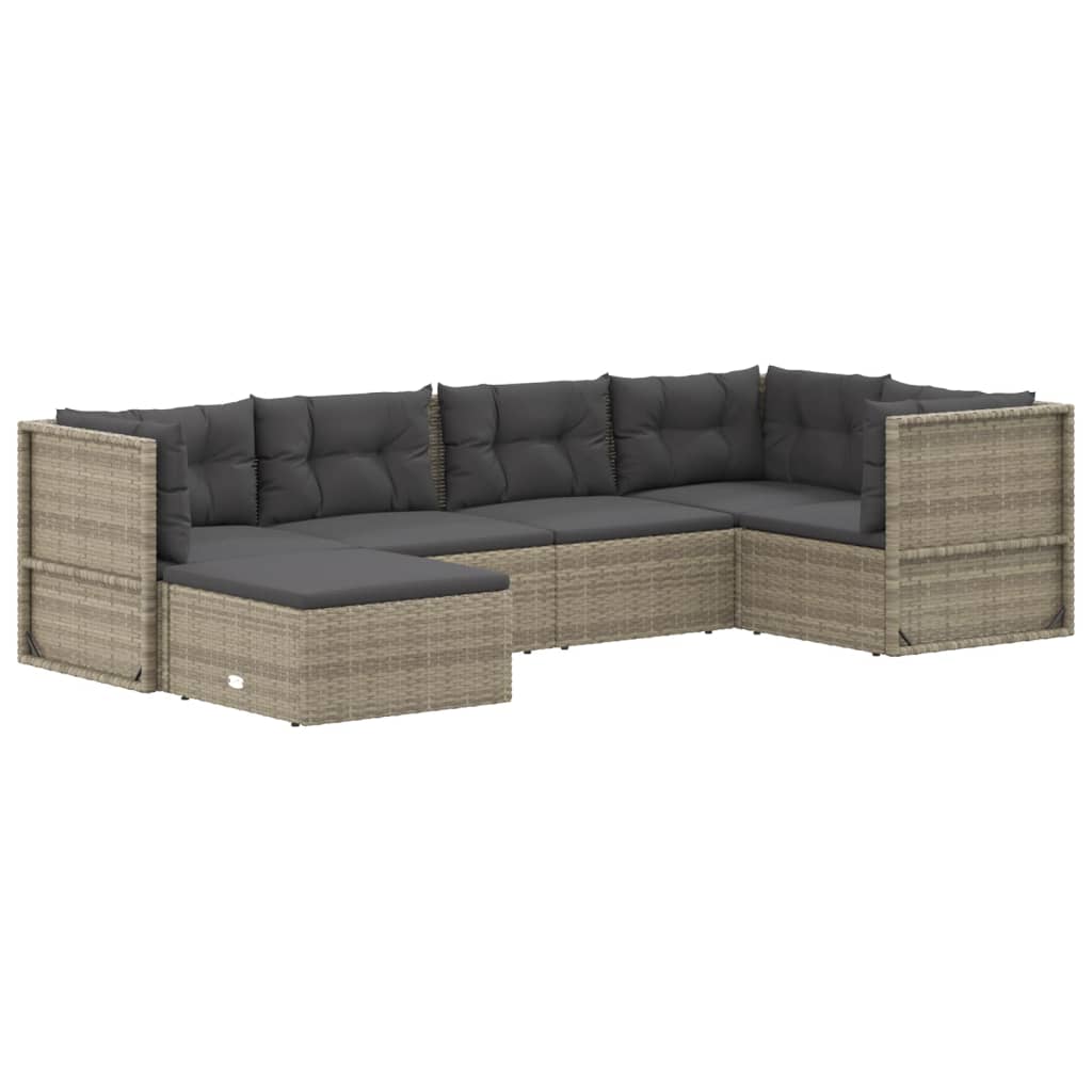 vidaXL 6 Piece Patio Lounge Set with Cushions Gray Poly Rattan-1