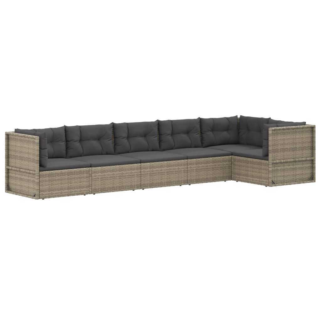 vidaXL 6 Piece Patio Lounge Set with Cushions Gray Poly Rattan-2