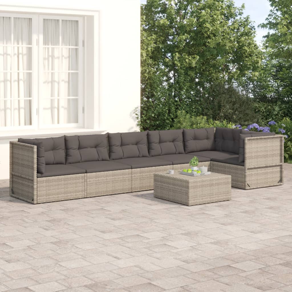 vidaXL 6 Piece Patio Lounge Set with Cushions Gray Poly Rattan-0