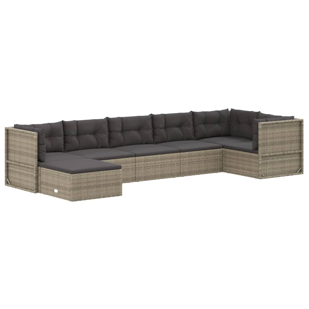 vidaXL 7 Piece Patio Lounge Set with Cushions Gray Poly Rattan-1