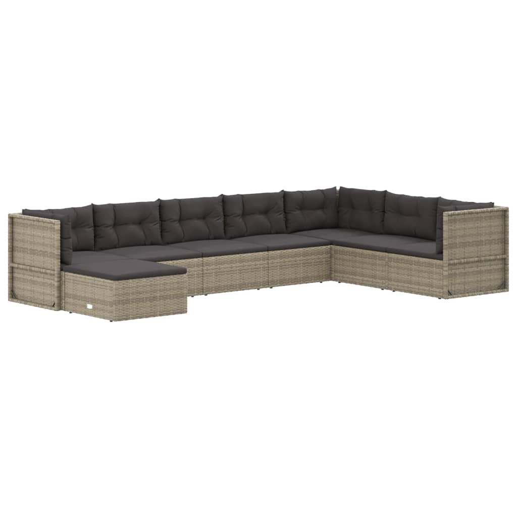 vidaXL 8 Piece Patio Lounge Set with Cushions Gray Poly Rattan-1