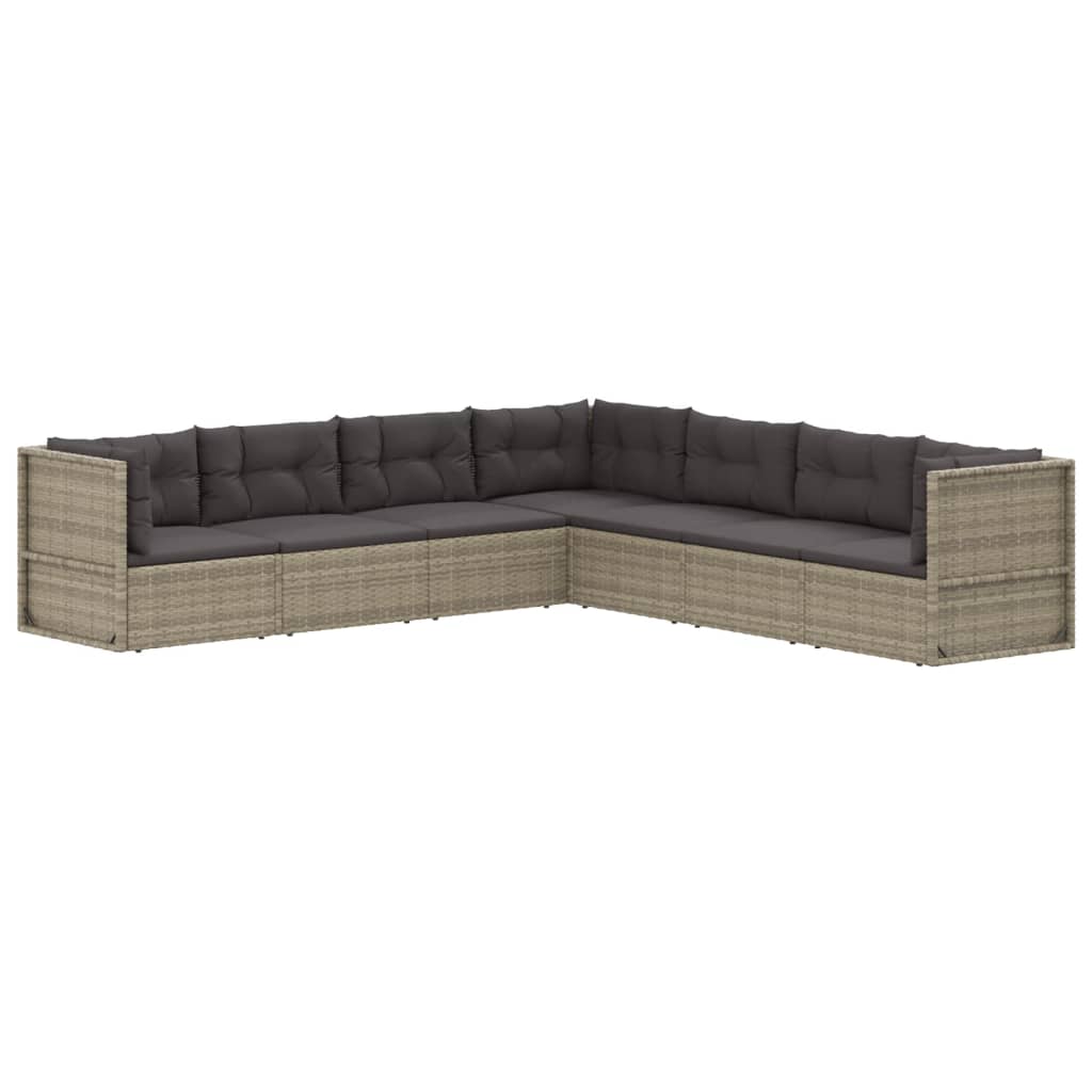 vidaXL 7 Piece Patio Lounge Set with Cushions Gray Poly Rattan-1