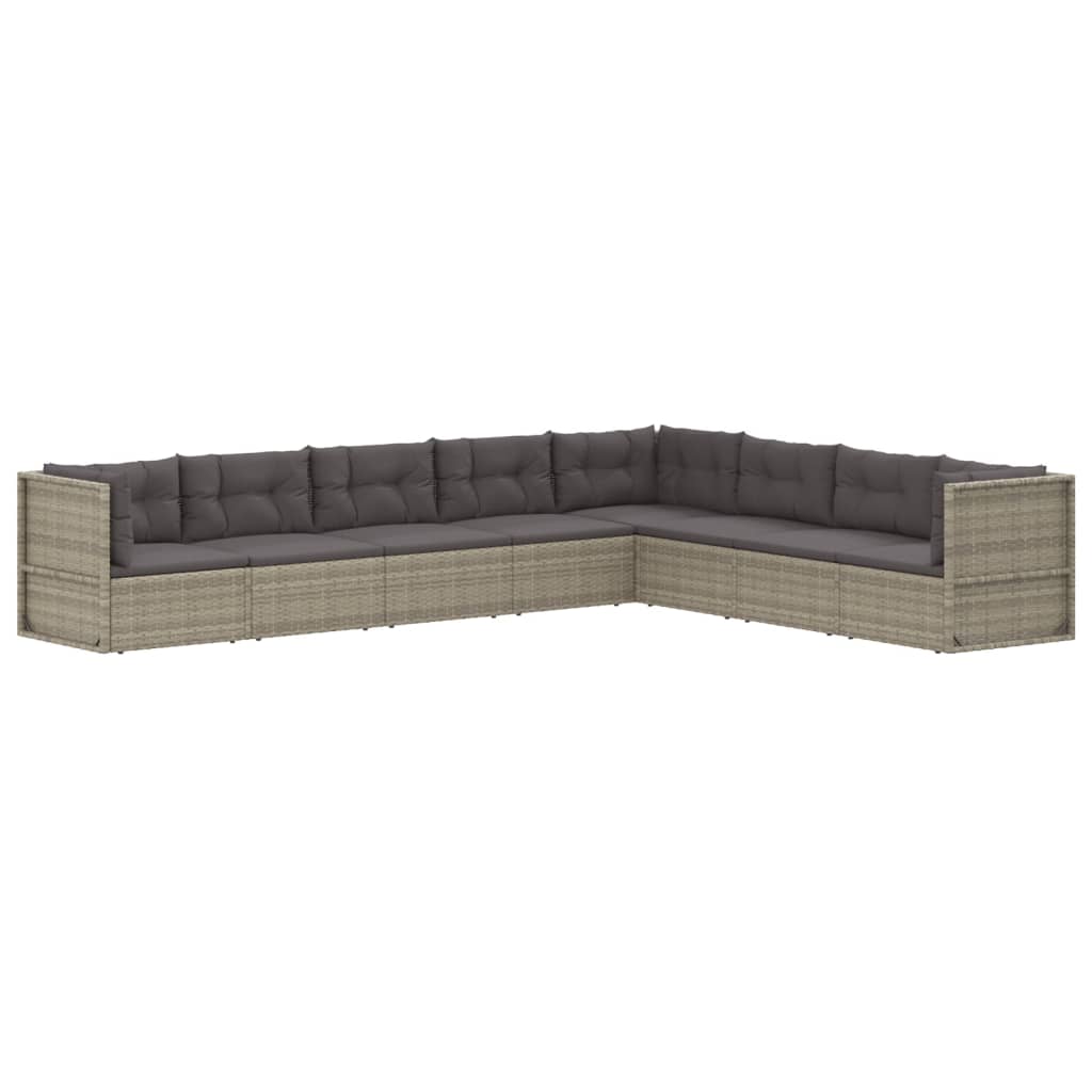 vidaXL 8 Piece Patio Lounge Set with Cushions Gray Poly Rattan-1