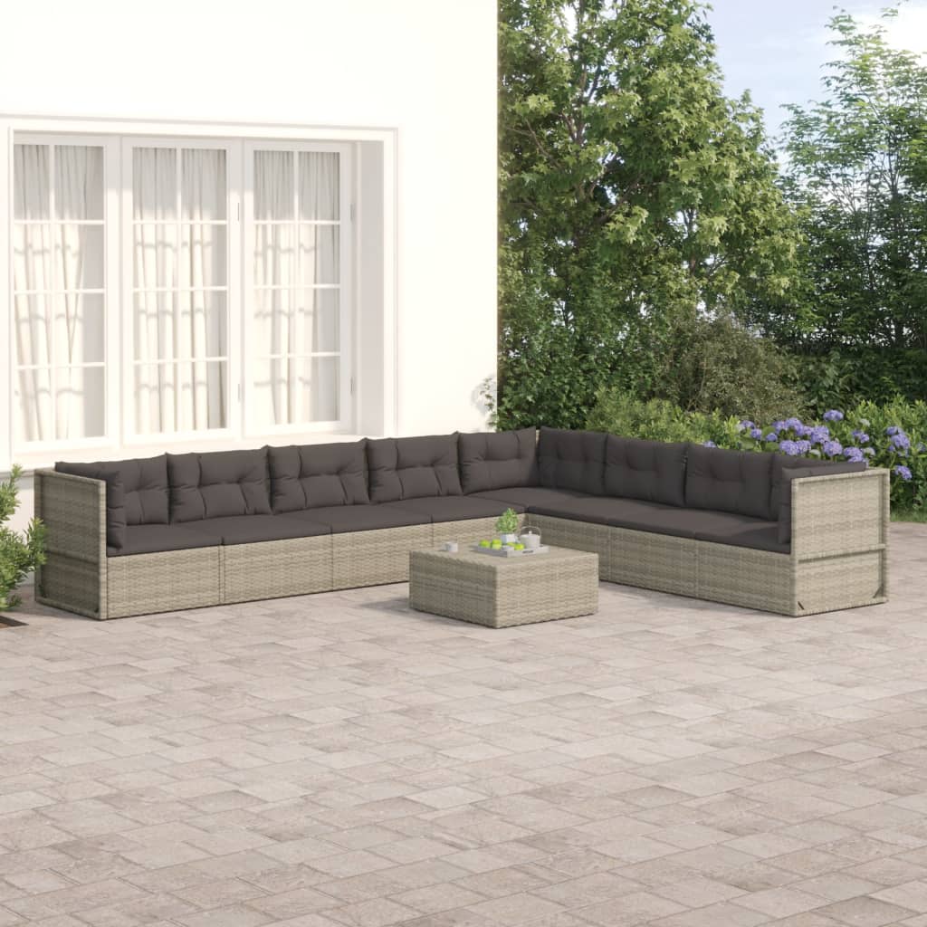 vidaXL 8 Piece Patio Lounge Set with Cushions Gray Poly Rattan-0