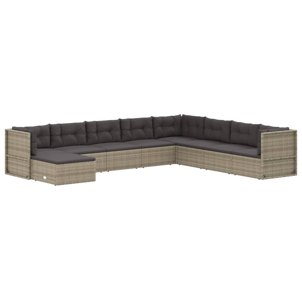 vidaXL 9 Piece Patio Lounge Set with Cushions Gray Poly Rattan-1