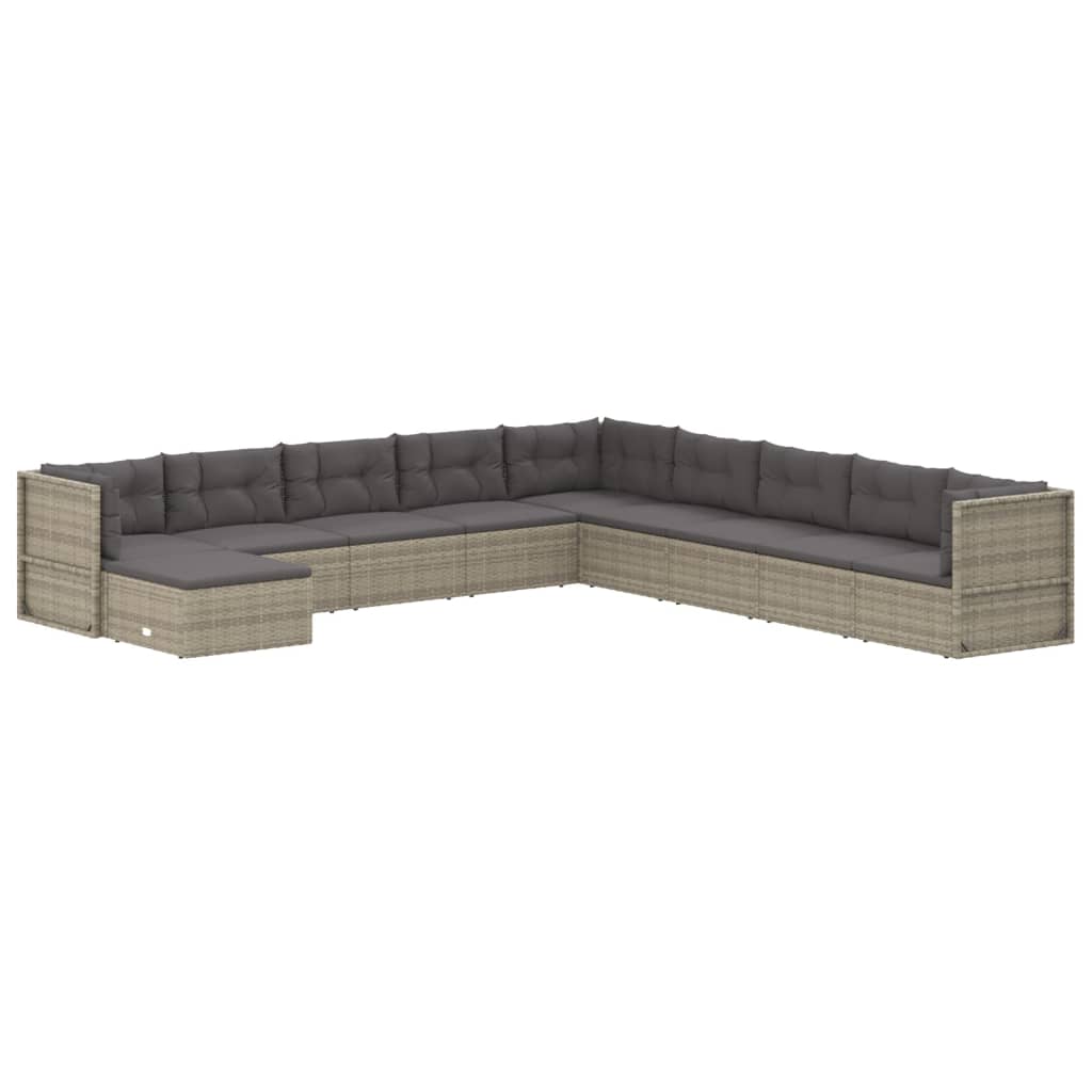 vidaXL 10 Piece Patio Lounge Set with Cushions Gray Poly Rattan-1