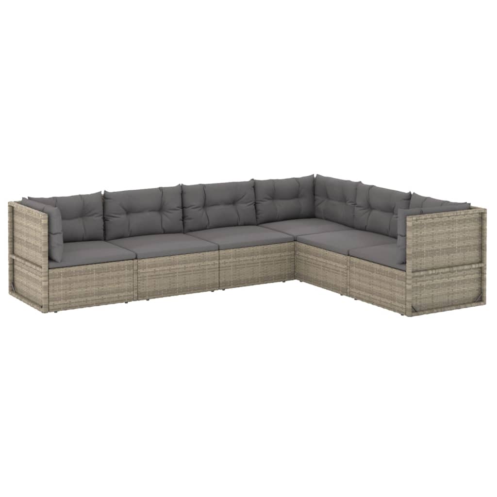 vidaXL 6 Piece Patio Lounge Set with Cushions Gray Poly Rattan-1